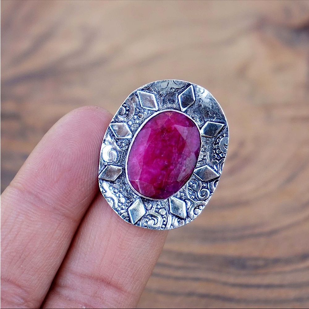 Ruby silver overlay ring